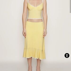 Yellow Midi Set with Lace Trim - Dainty Midi Skirt and Dainty Lace Camisole